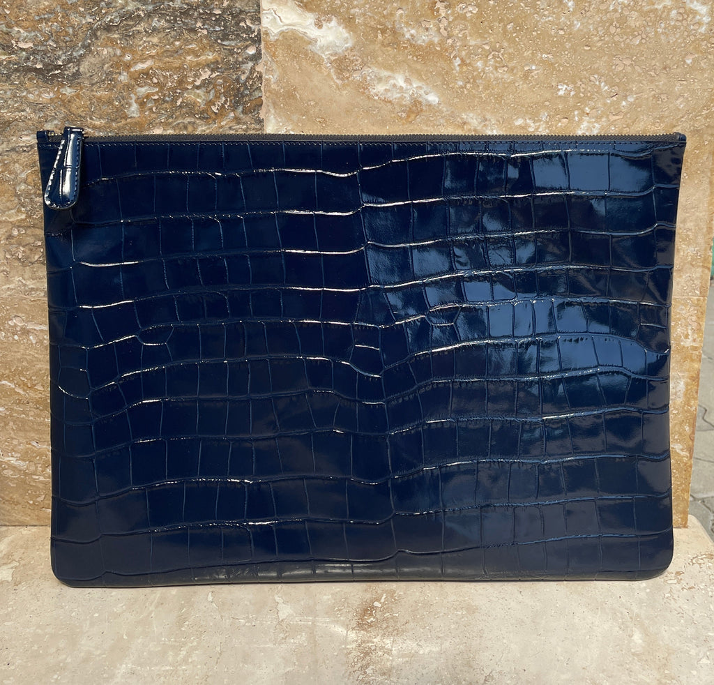 Croco Embossed Leather Pouch