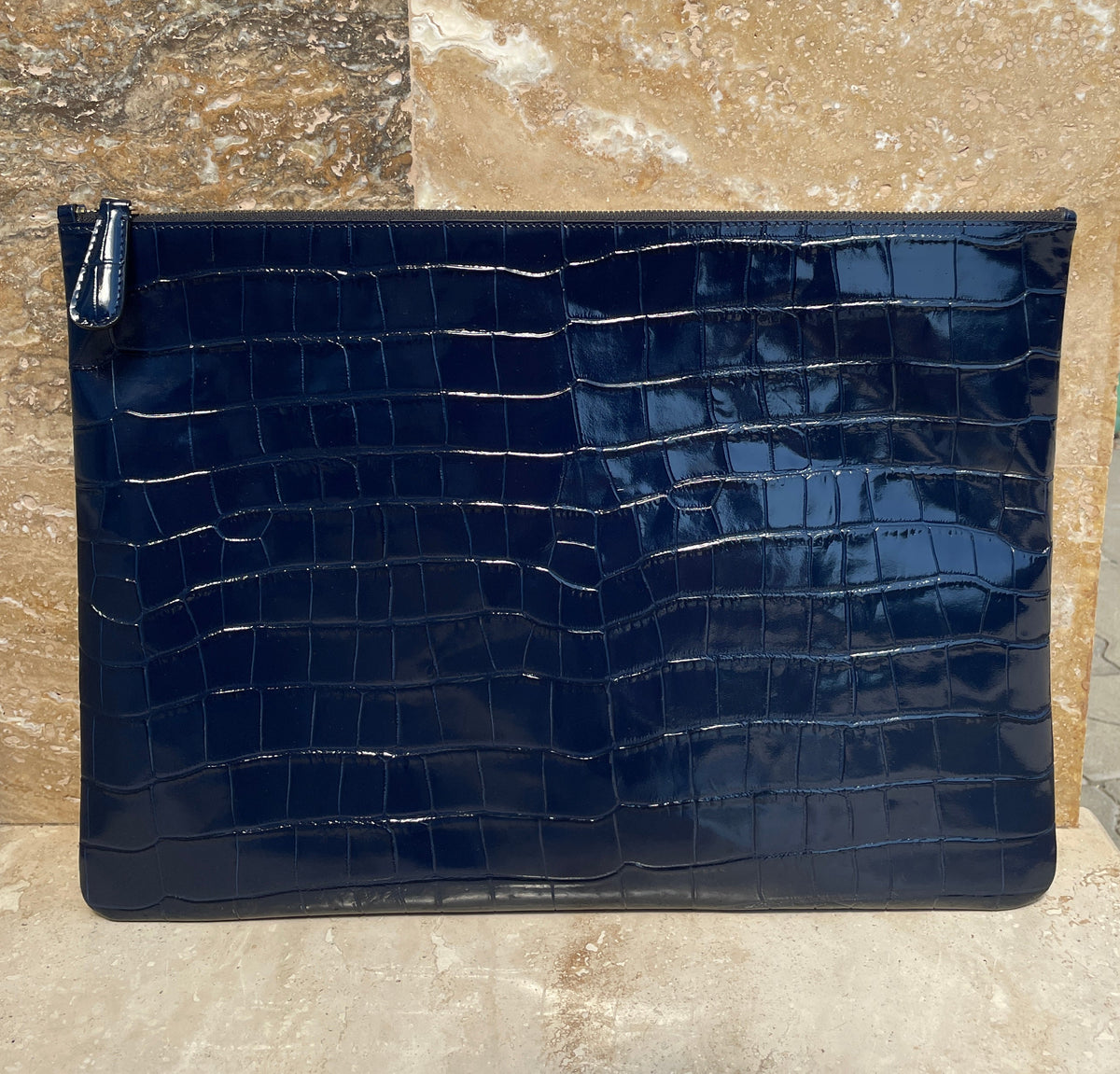 Croco Embossed Leather Pouch