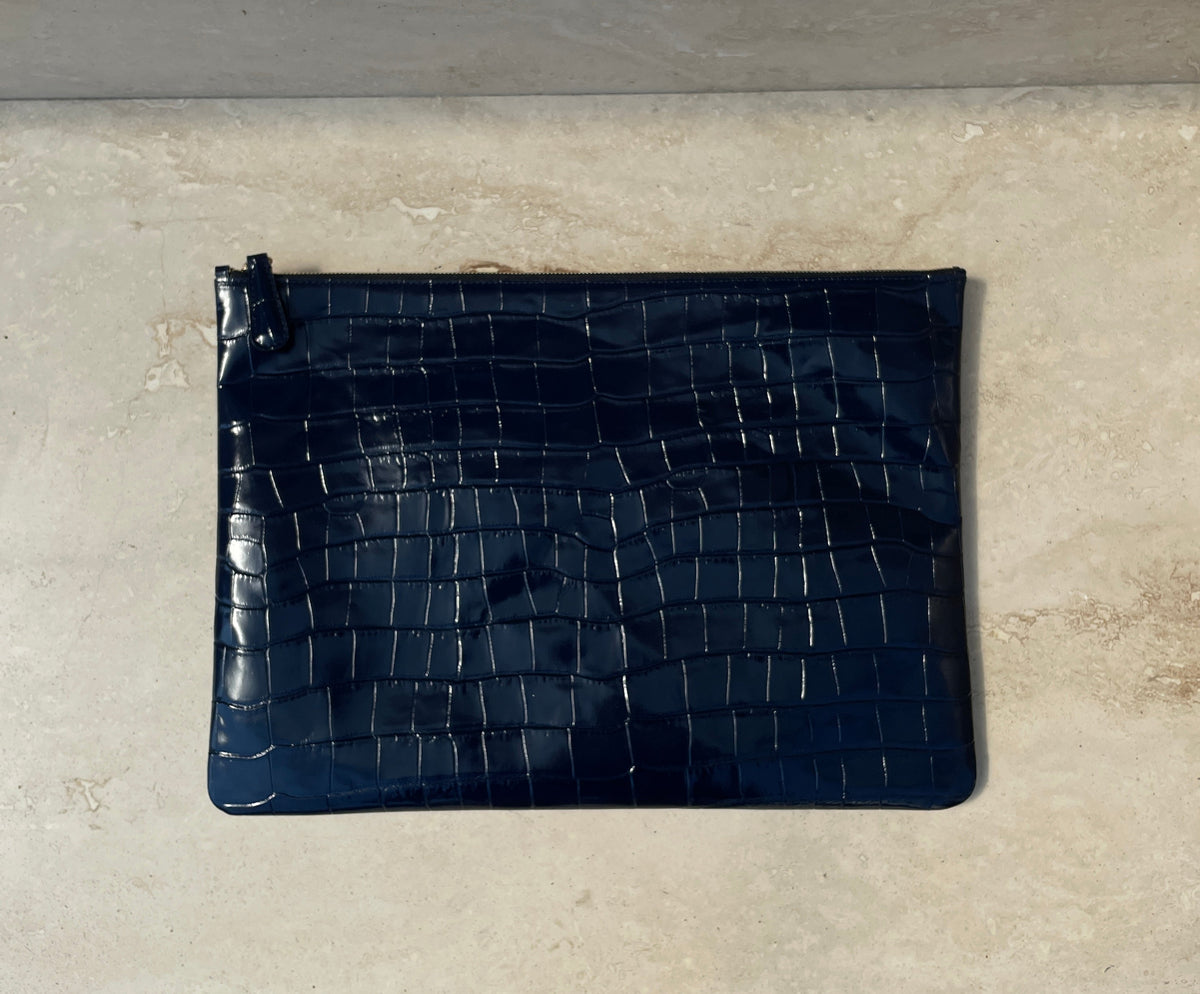 Croco Embossed Leather Pouch