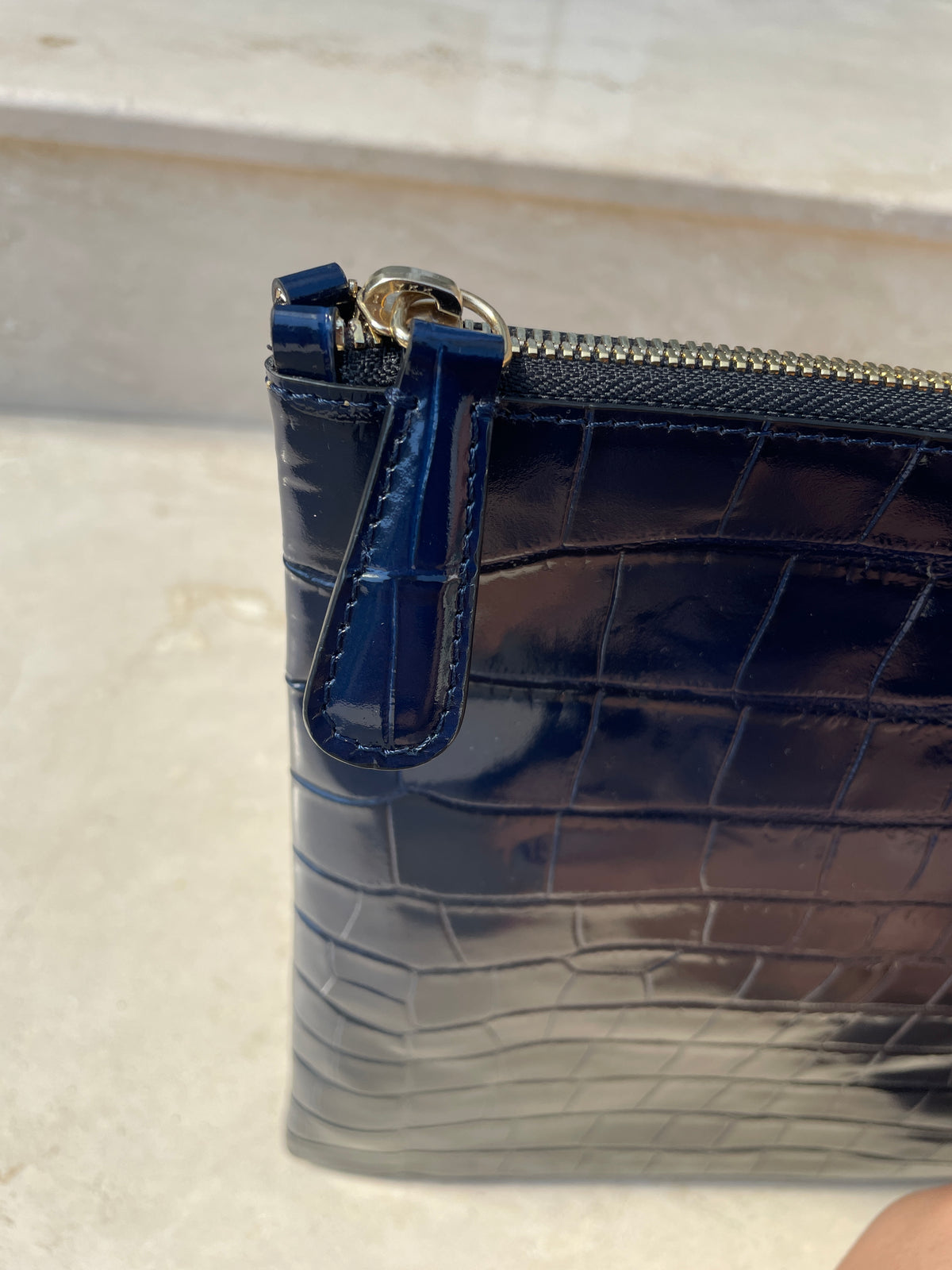 Croco Embossed Leather Pouch